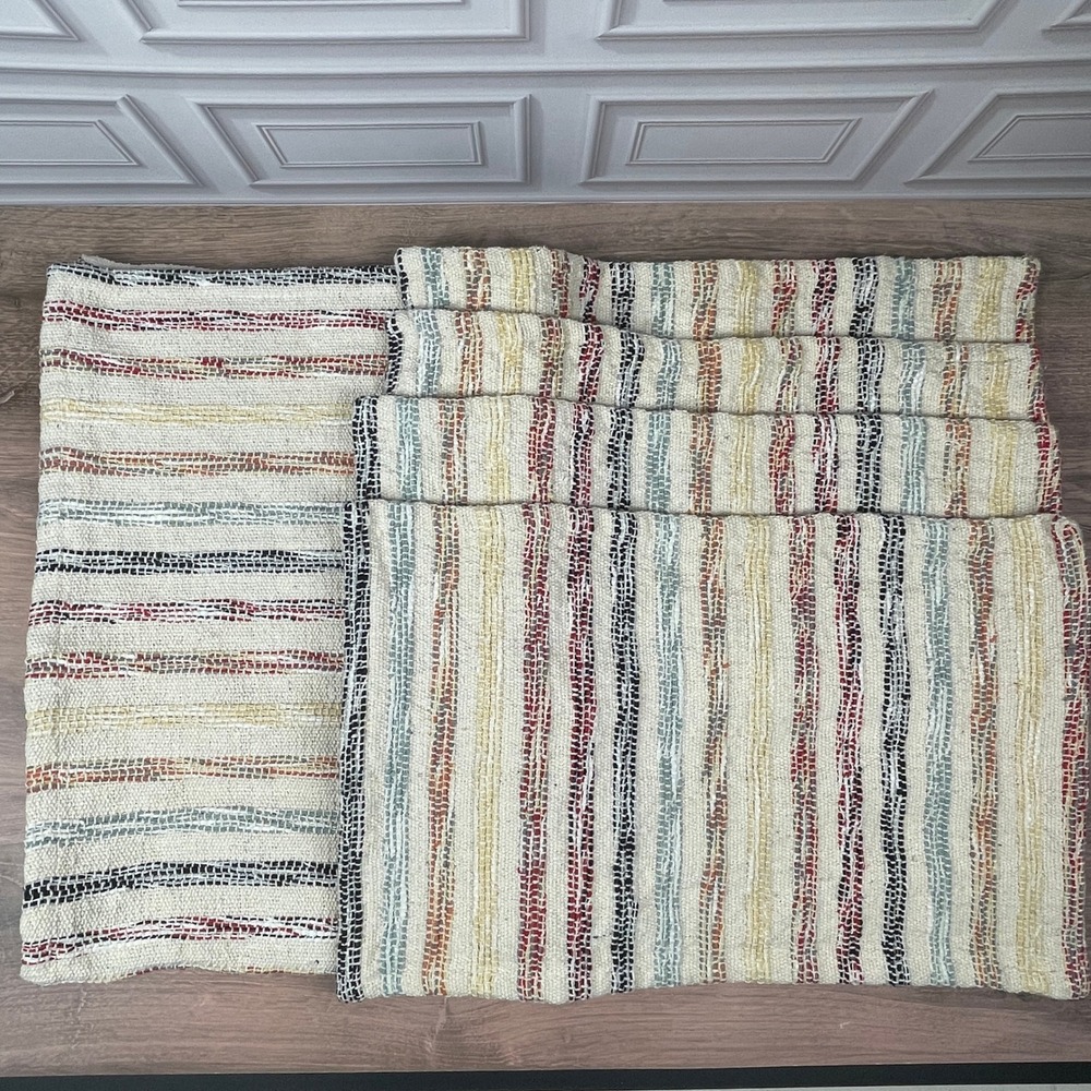 Colorful Striped Woven Table Runner Placemats Set of 5 Cotton Blend Boho Decor